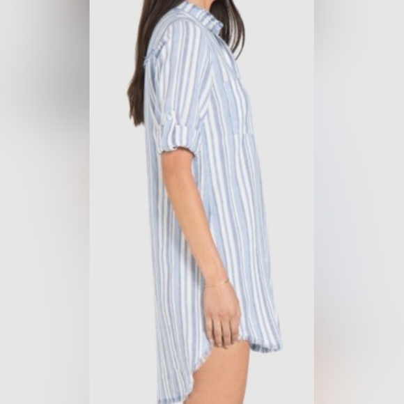 Cloth & Stone Small Blue and White Striped Frayed EUC 19 PTP - Picture 3 of 5